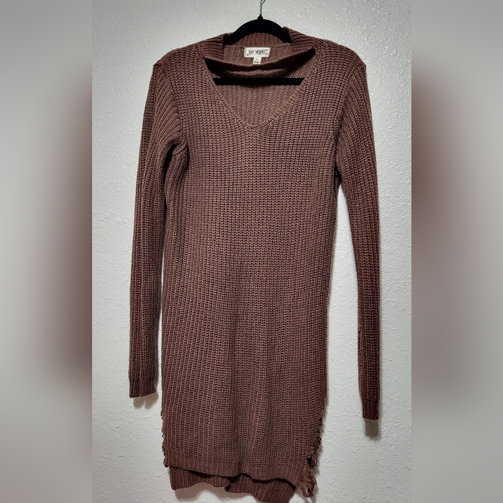 Say What? Women's V-Neck Brown Sweater